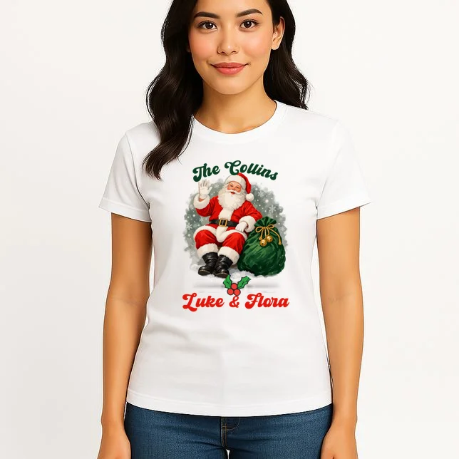 Personalized The Cool Santa Claus | Funny Christmas Santa Custom Name Women's T-Shirt - Front 3