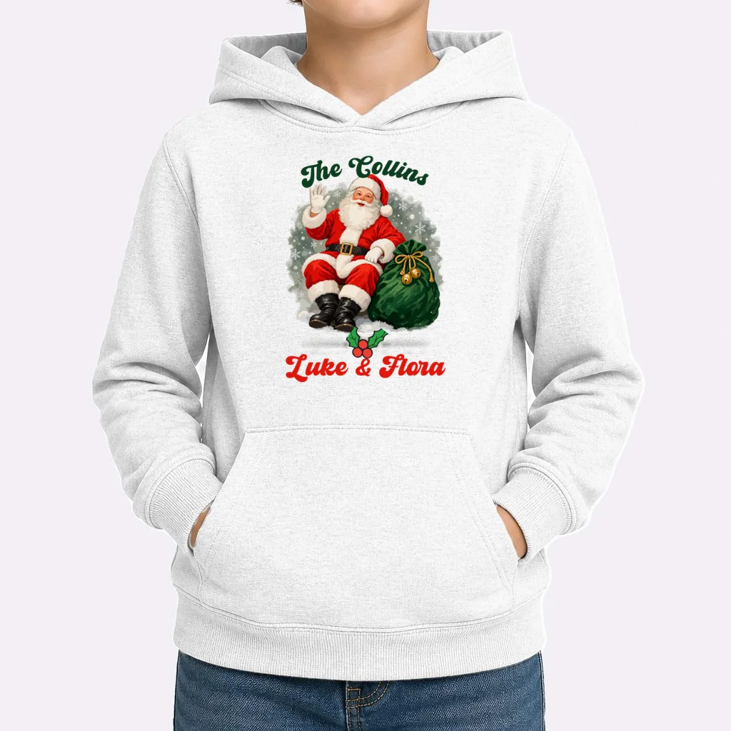 Personalized The Cool Santa Claus | Funny Christmas Santa Custom Name Kids Hoodie - Front 1