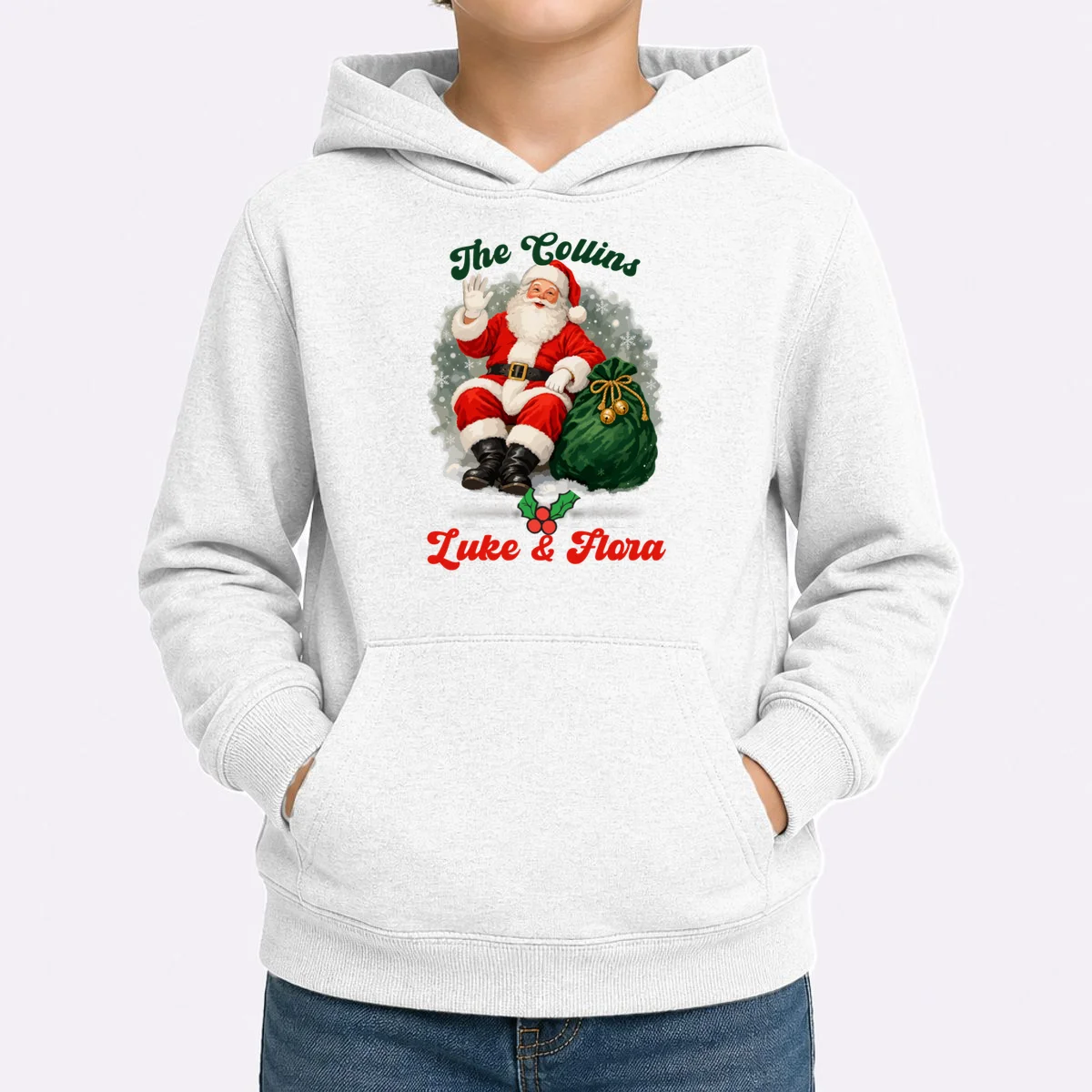 Personalized The Cool Santa Claus | Funny Christmas Santa Custom Name Kids Hoodie - Front 1