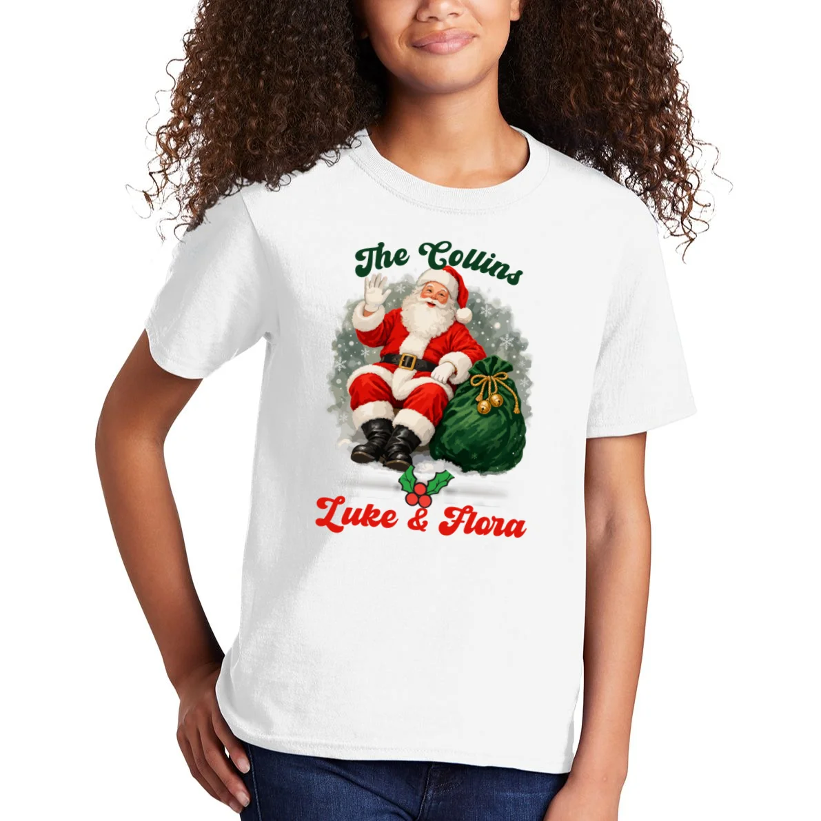 Personalized The Cool Santa Claus | Funny Christmas Santa Custom Name Kids T-Shirt - Front 1