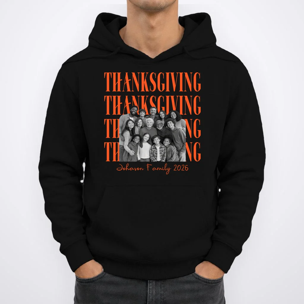 Thanksgiving Family Photo Personalized Gift - Custom Family Name & Year Thanksgiving Design Men's Hoodie - Front 1