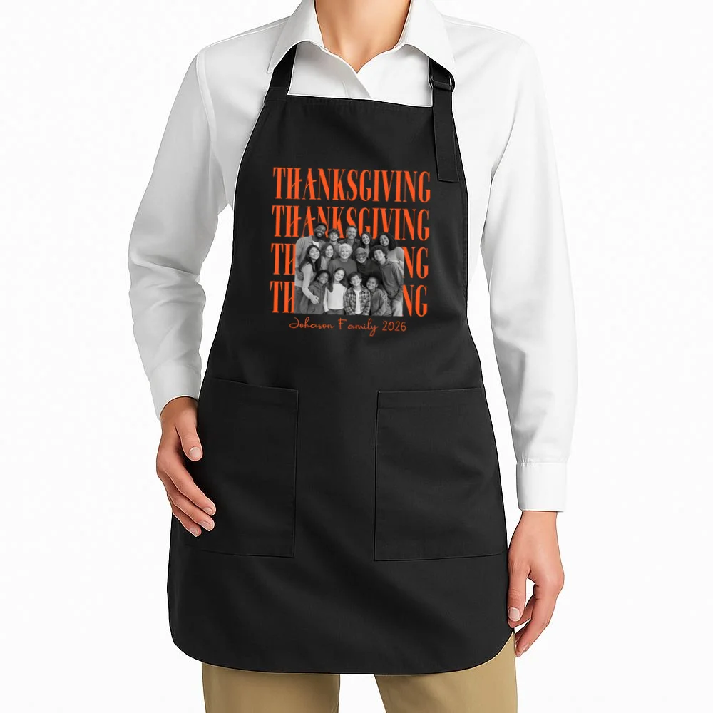 Thanksgiving Family Photo Personalized Gift - Custom Family Name & Year Thanksgiving Design Apron - Front 1