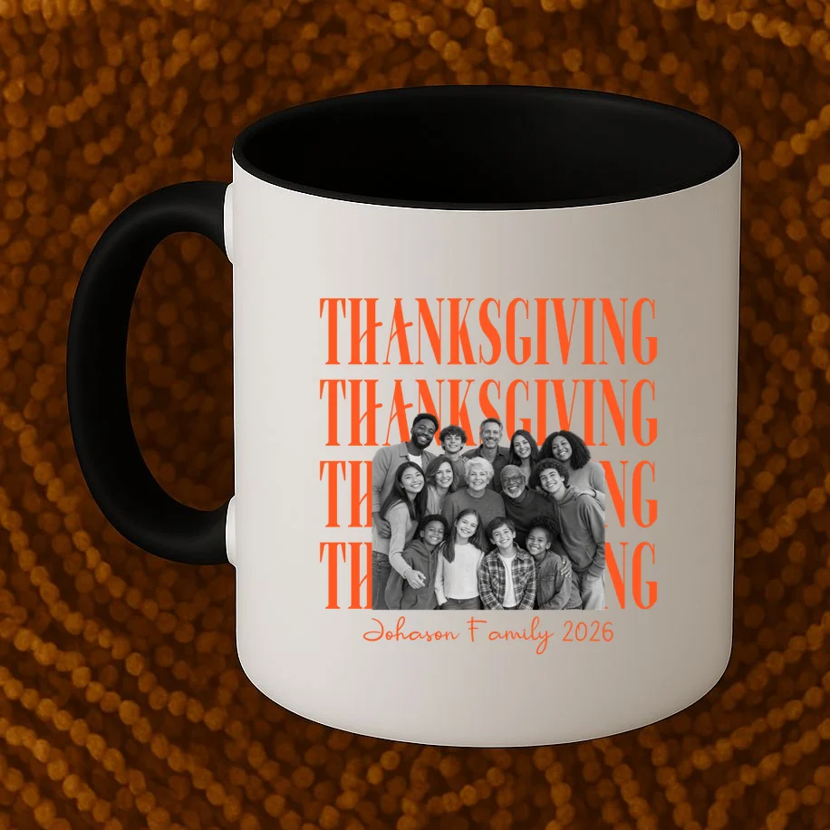 Thanksgiving Family Photo Personalized Gift - Custom Family Name & Year Thanksgiving Design Mug - Front 1