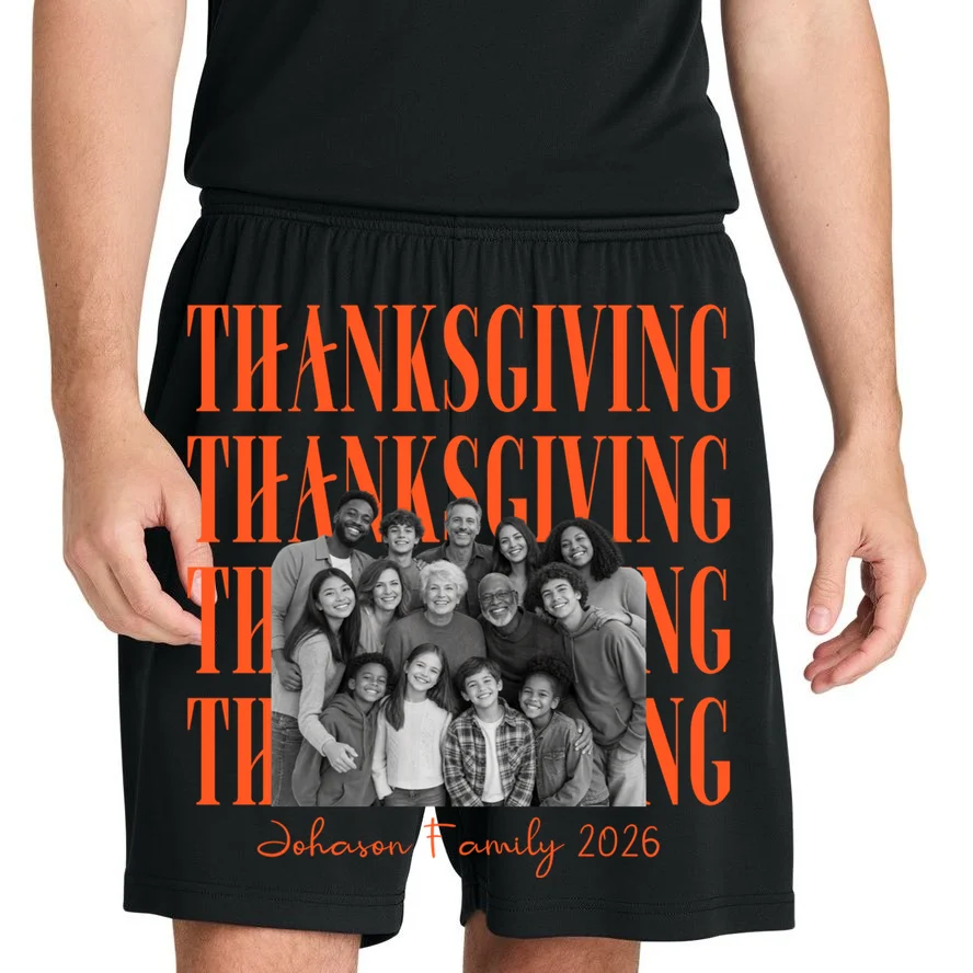 Thanksgiving Family Photo Personalized Gift - Custom Family Name & Year Thanksgiving Design Men's Shorts - Front 1