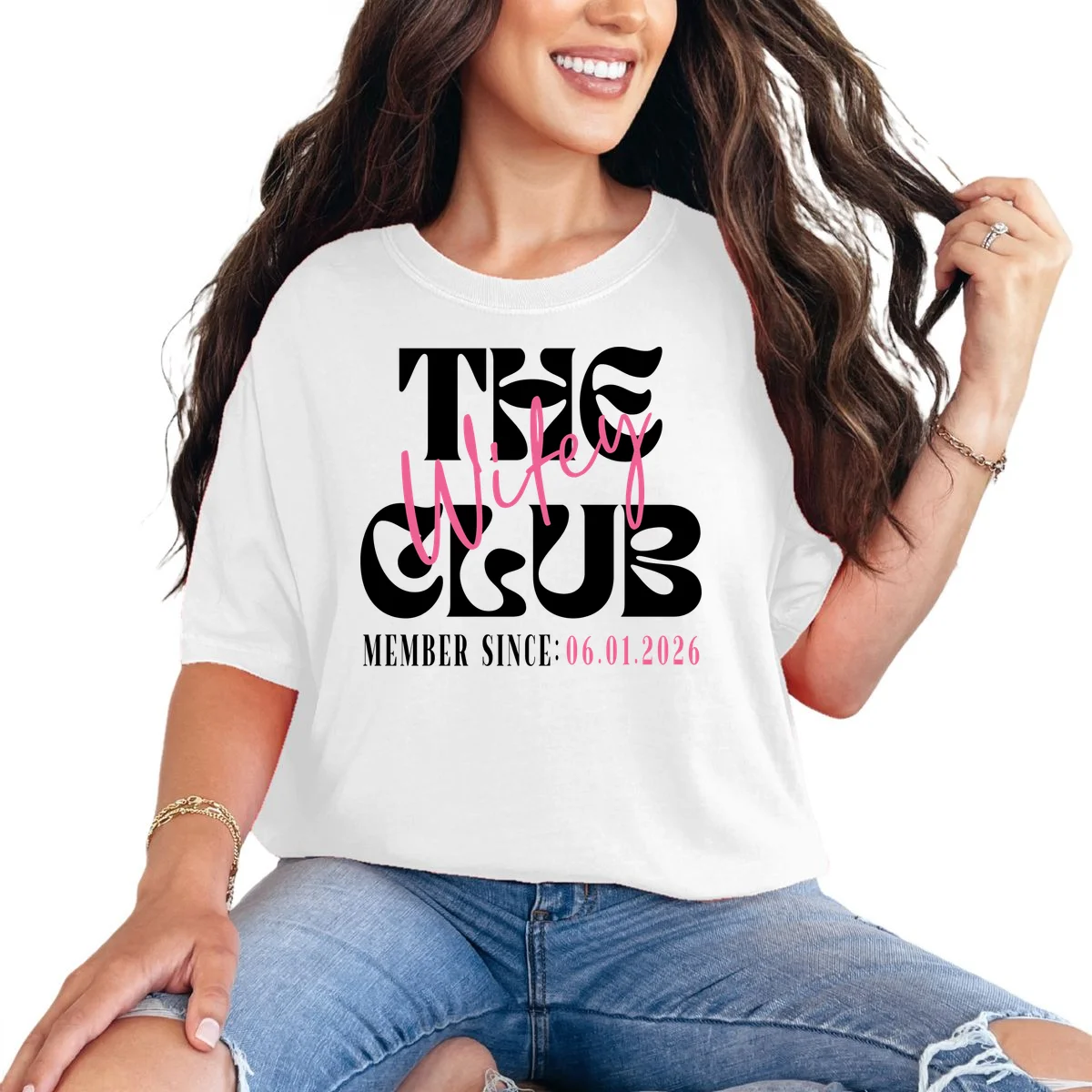 The Wifey Club Customizable Wedding Date T-Shirt - Front