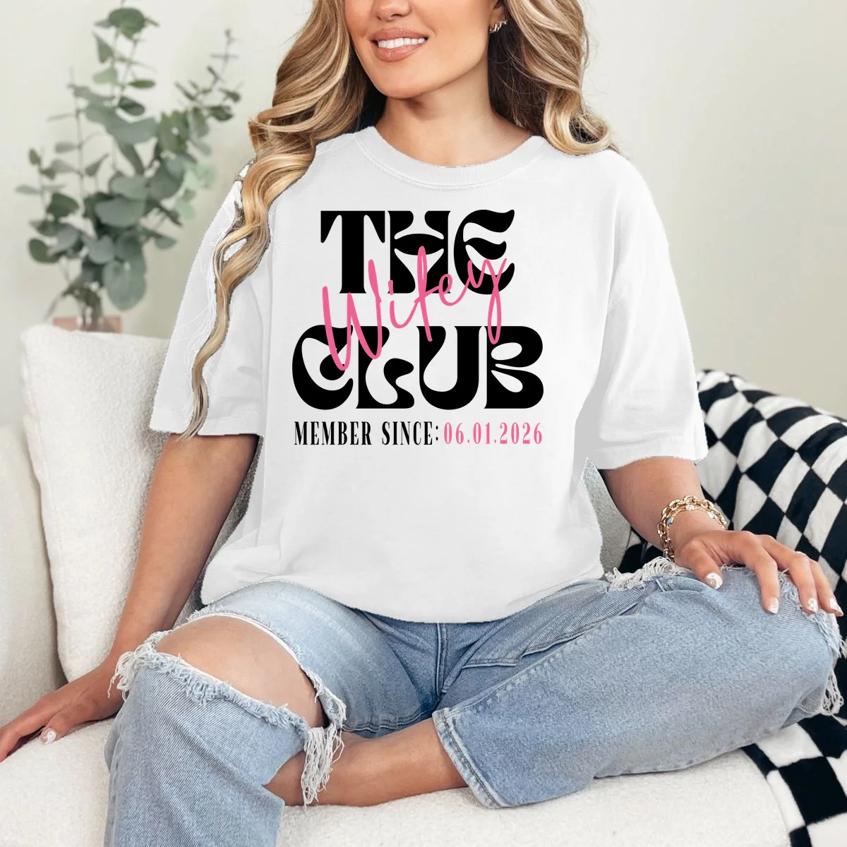 The Wifey Club Customizable Wedding Date T-Shirt - Front 1