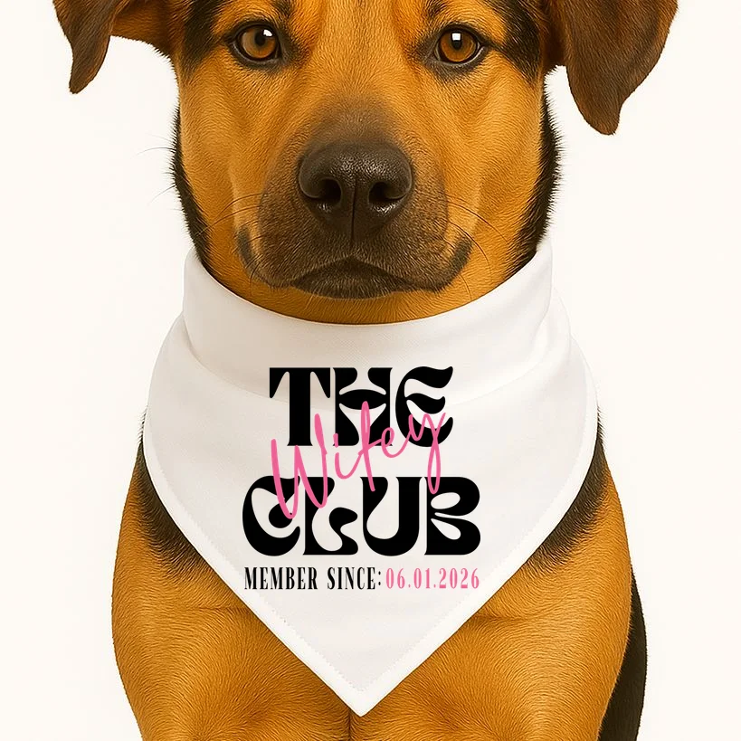 The Wifey Club Customizable Wedding Date Dog Bandana - Front 1