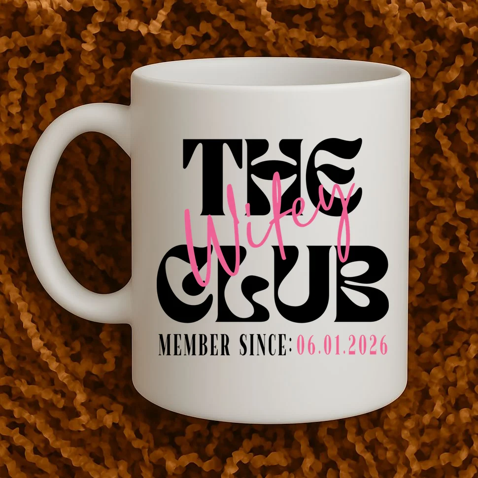 The Wifey Club Customizable Wedding Date Coffee Mug - Front 1