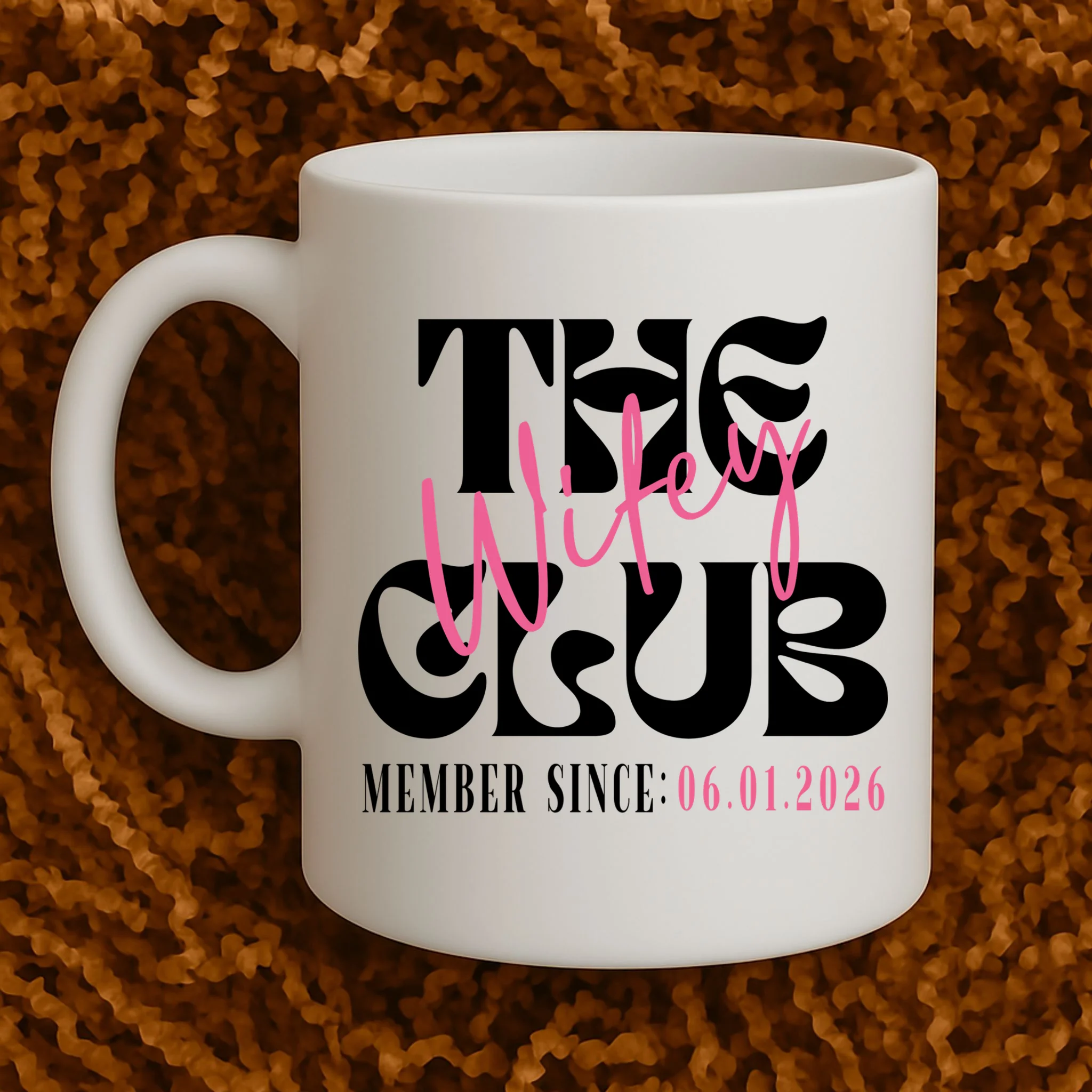 The Wifey Club Customizable Wedding Date Mug - Front 1