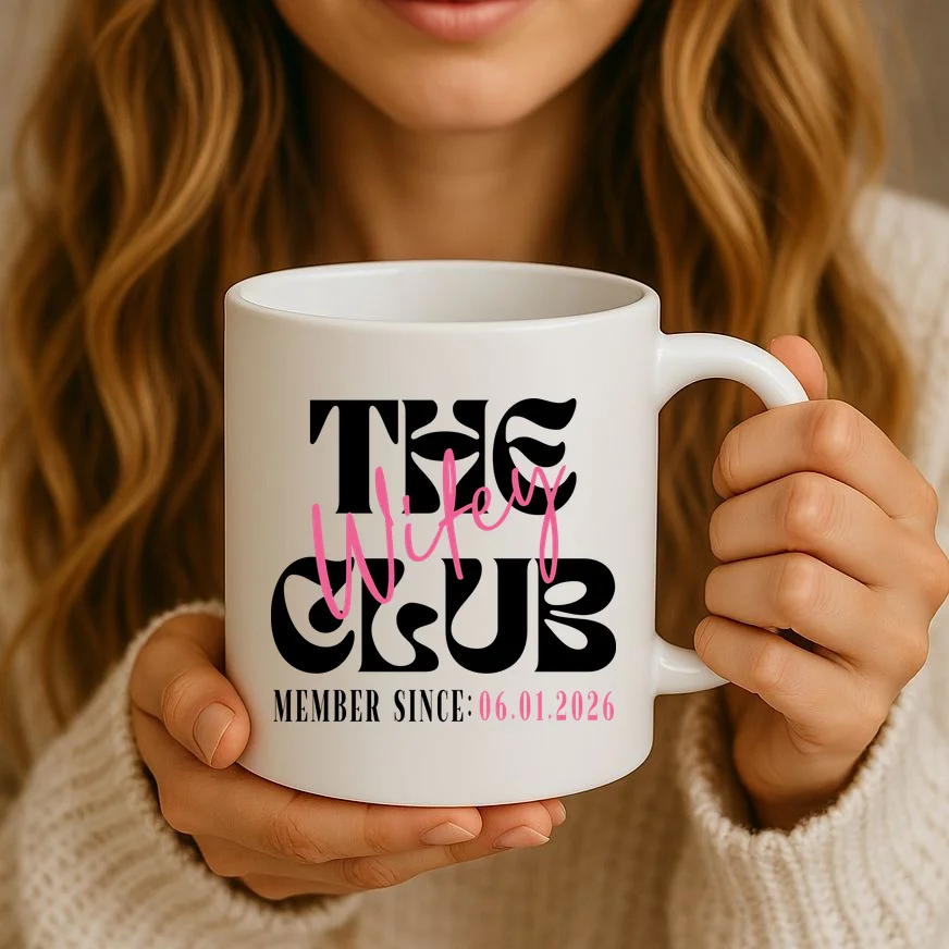 The Wifey Club Customizable Wedding Date Coffee Mug - Front 2