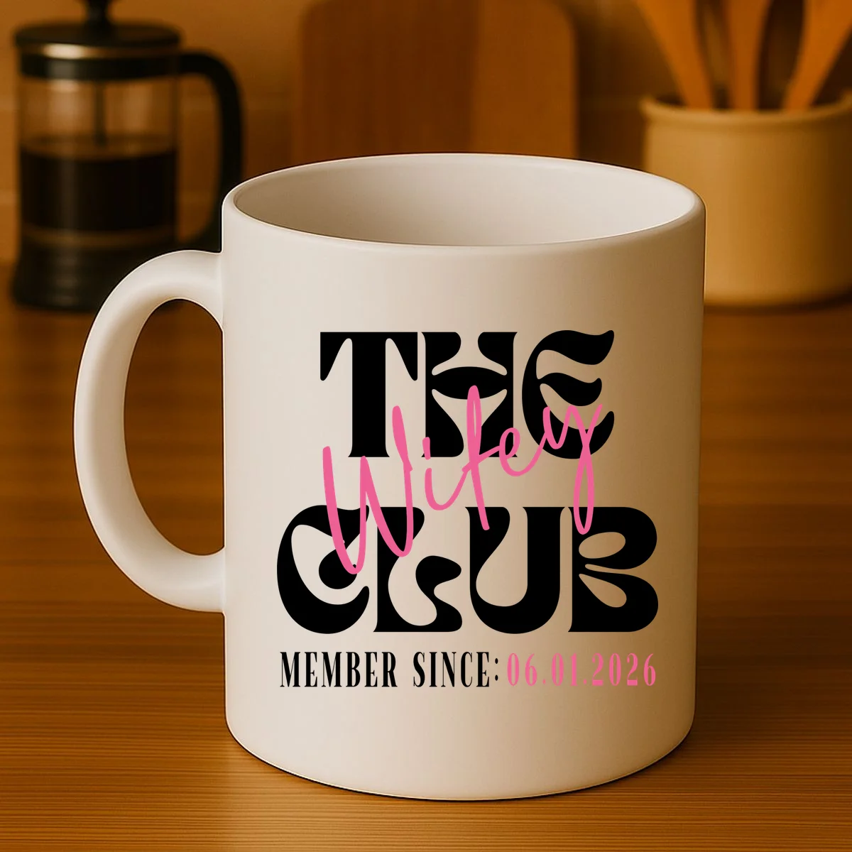The Wifey Club Customizable Wedding Date Coffee Mug - Front 3