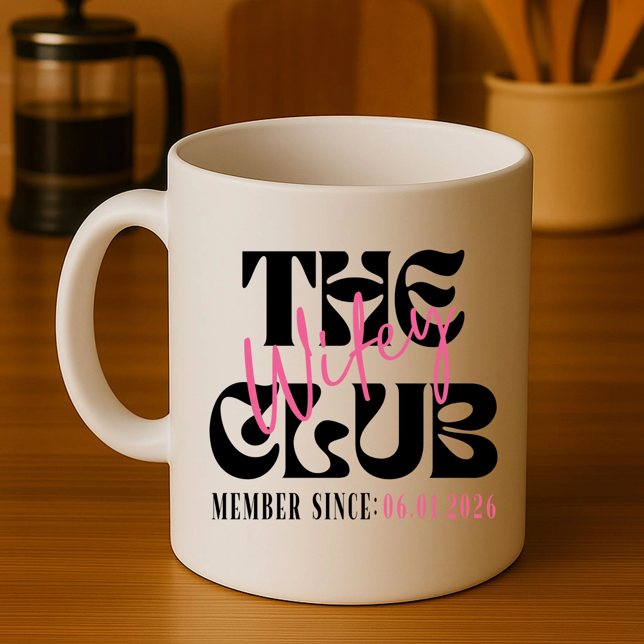 The Wifey Club Customizable Wedding Date Mug - Front 3