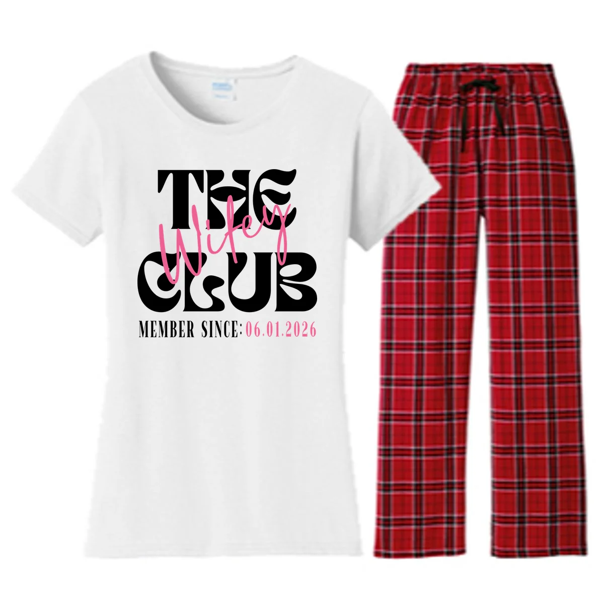 The Wifey Club Customizable Wedding Date Women's Flannel Pajama Set - Front