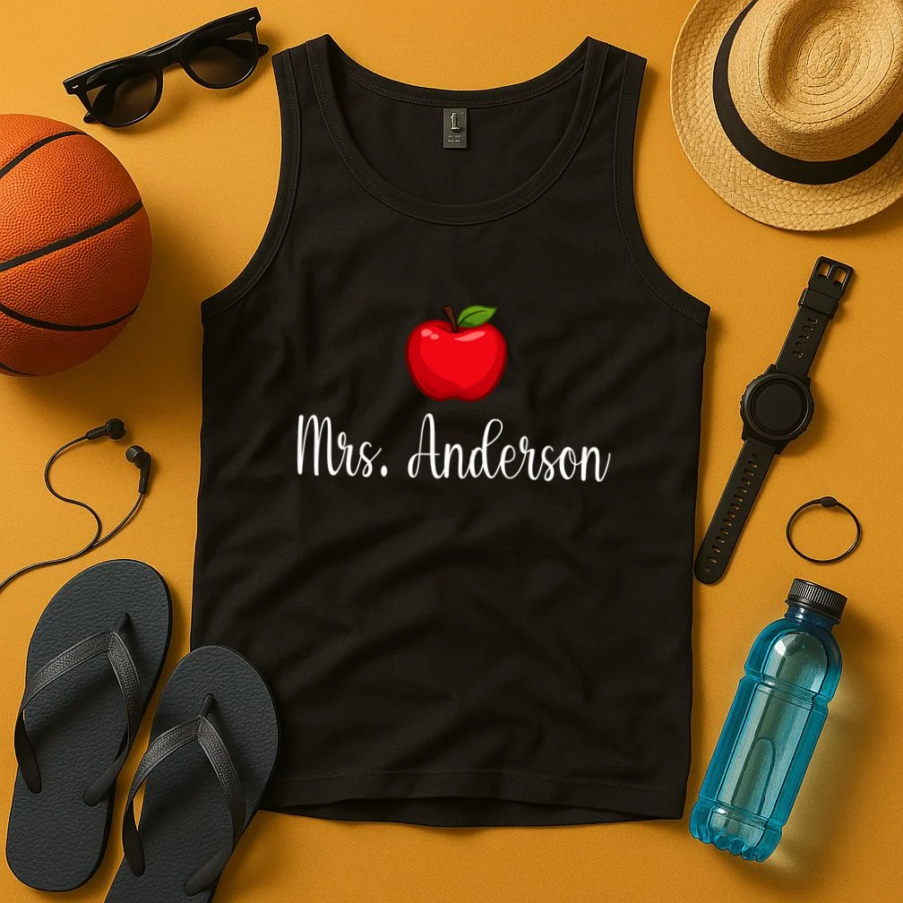 Personalized Teacher Name Apple Tank Top - Front 3