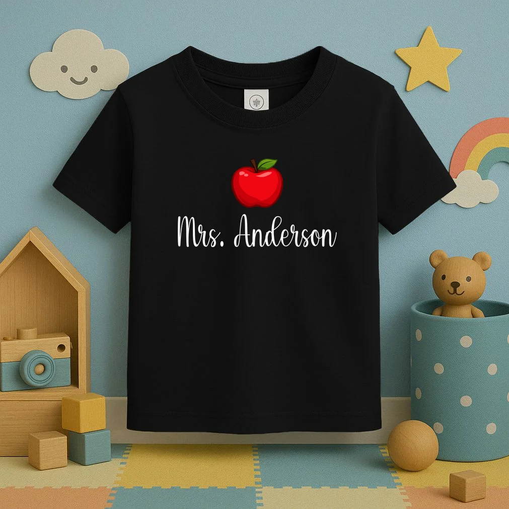 Personalized Teacher Name Apple Toddler T-Shirt - Front 2