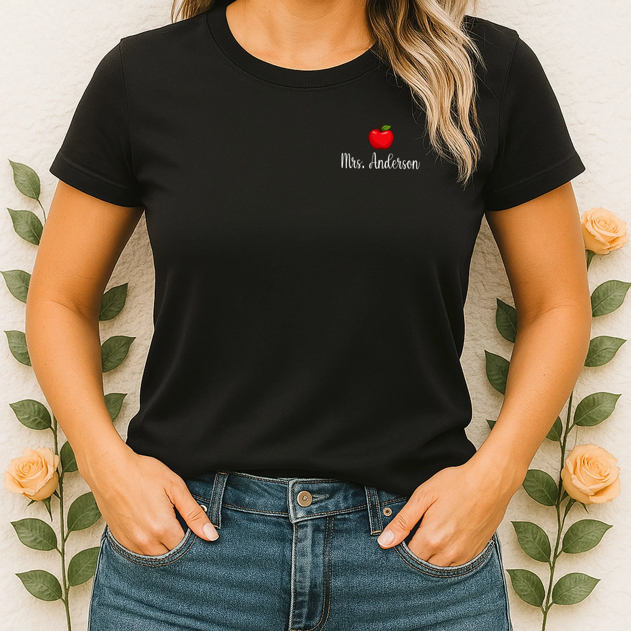 Personalized Teacher Name Apple Women's T-Shirt - Front 1