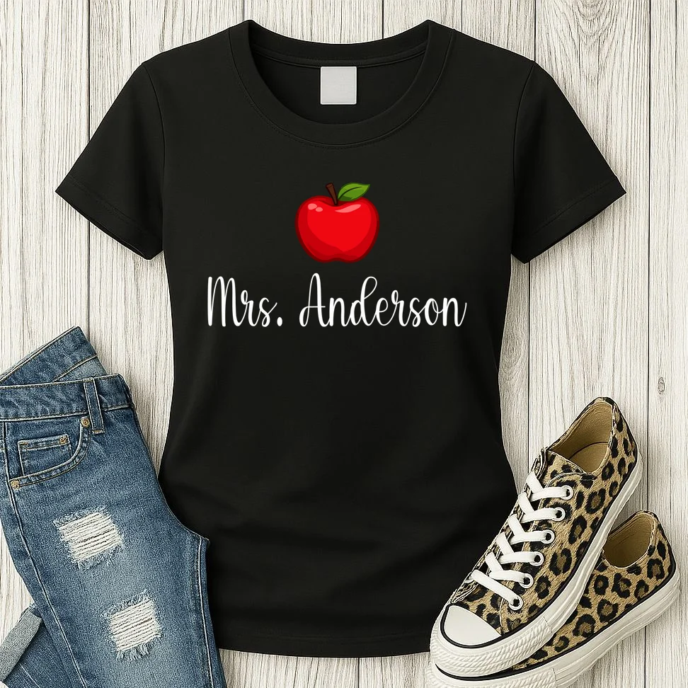 Personalized Teacher Name Apple Women's T-Shirt - Front 2