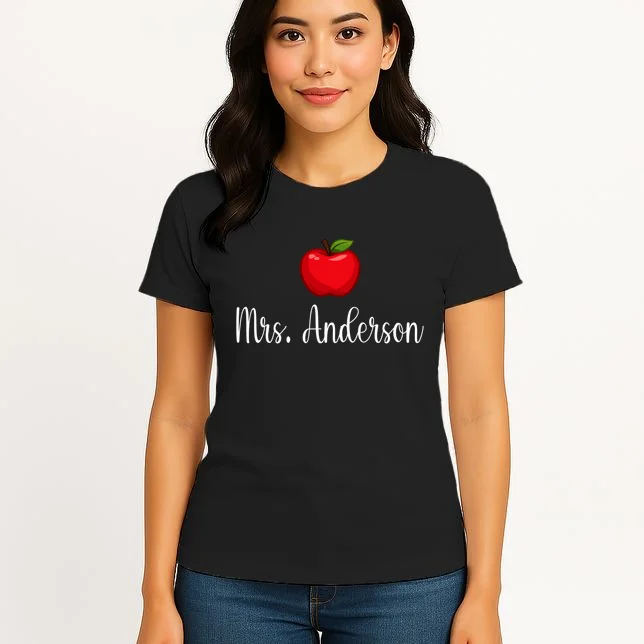 Personalized Teacher Name Apple Women's T-Shirt - Front 3