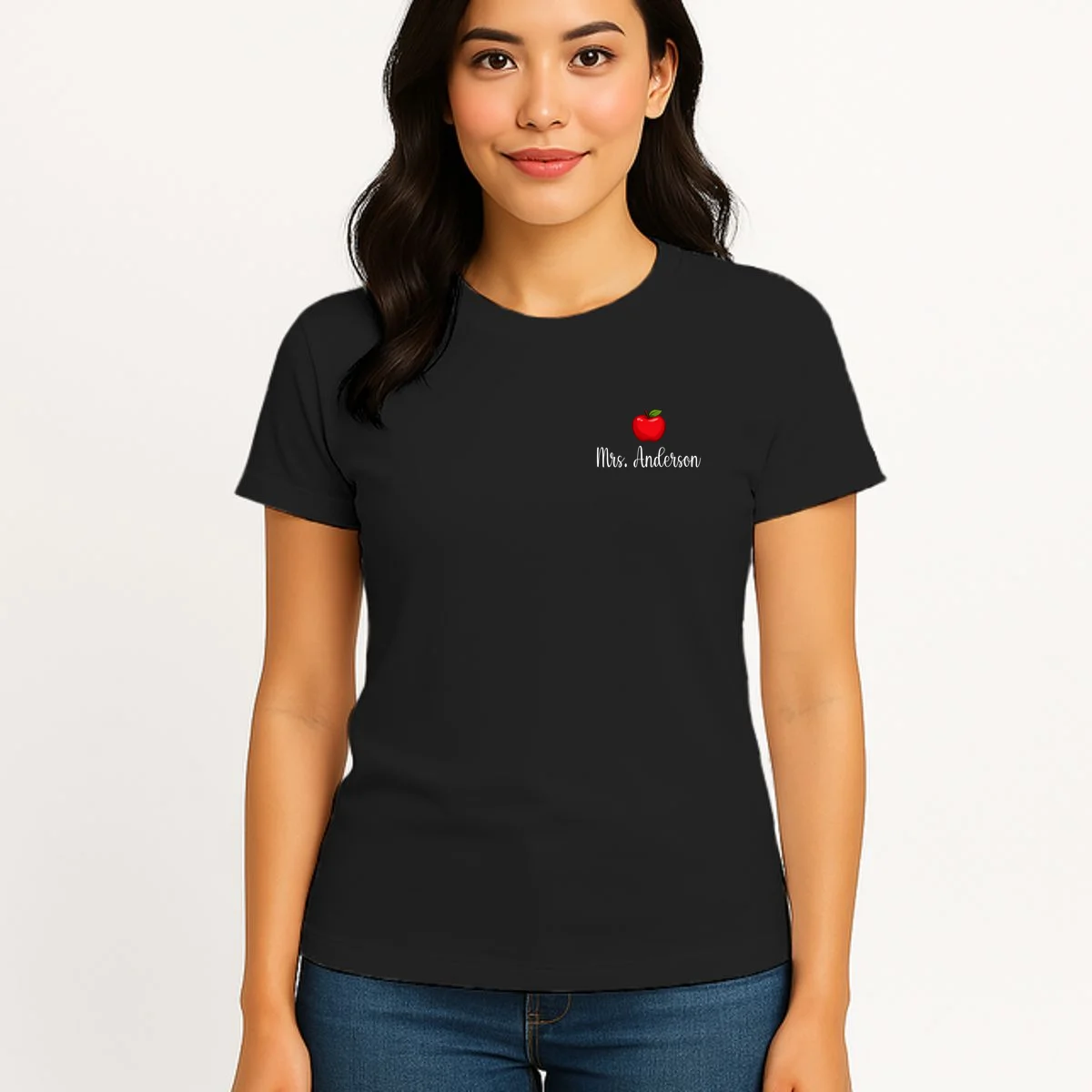 Personalized Teacher Name Apple Women's T-Shirt - Front 3