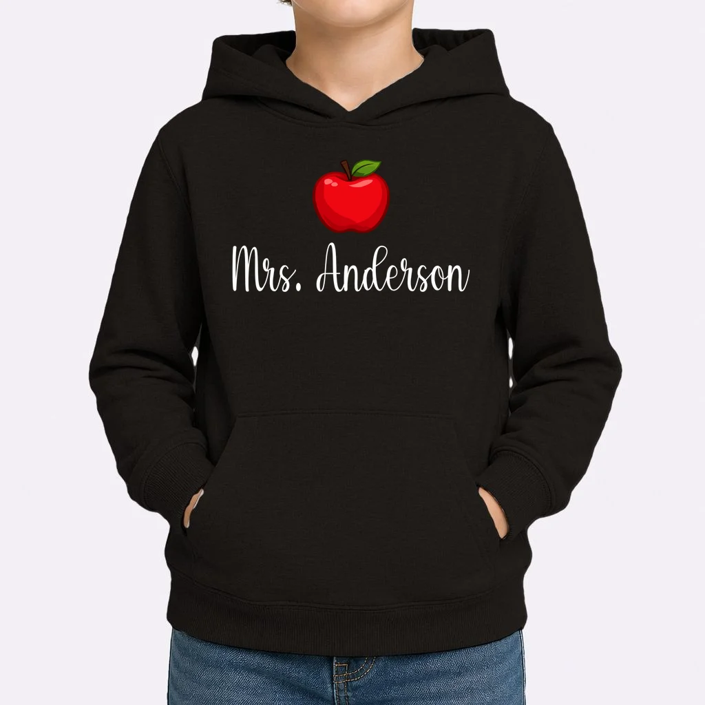 Personalized Teacher Name Apple Kids Hoodie - Front 1