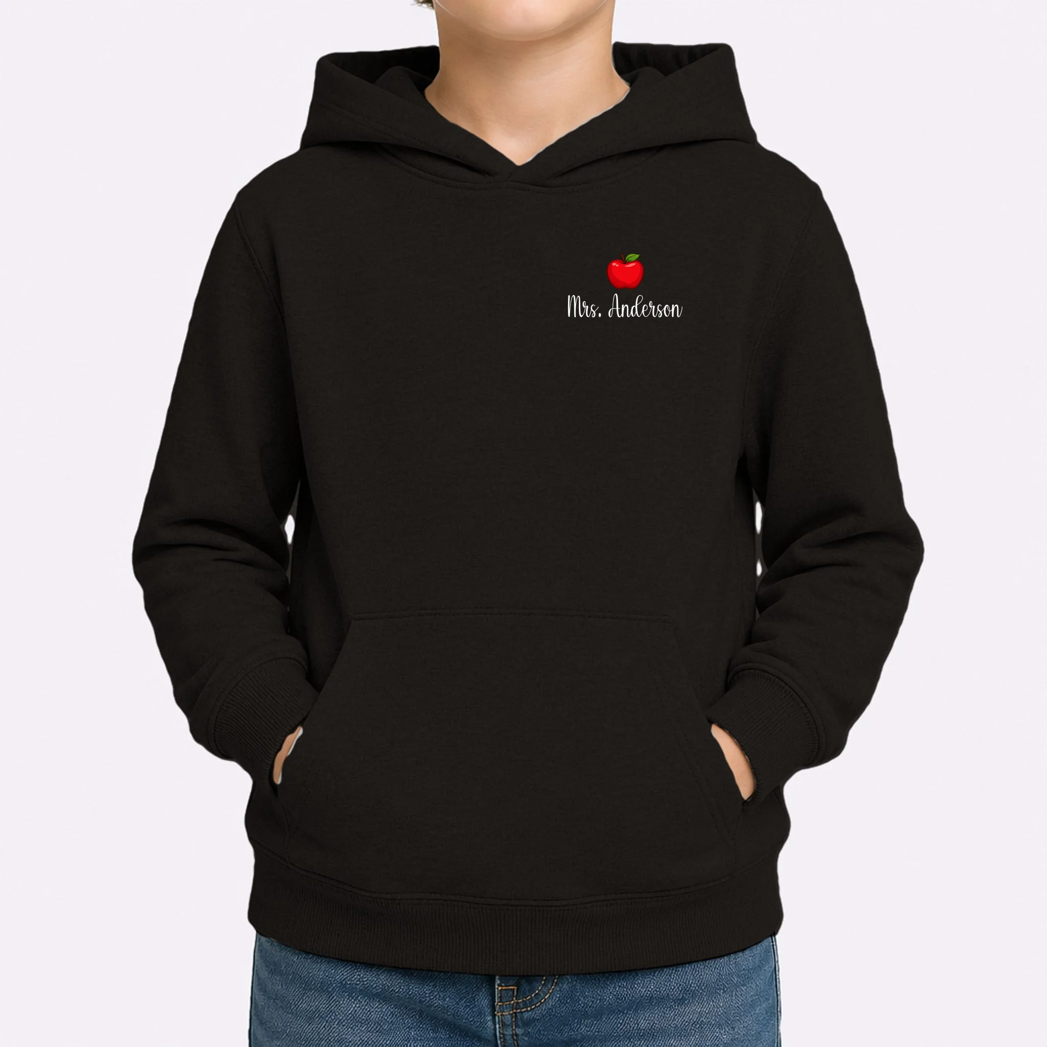 Personalized Teacher Name Apple Kids Hoodie - Front 1