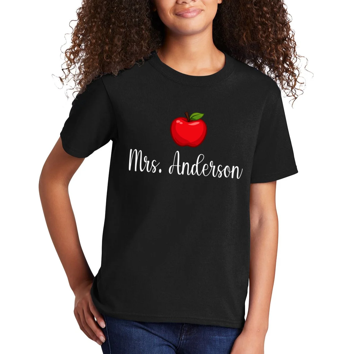 Personalized Teacher Name Apple Kids T-Shirt - Front 1