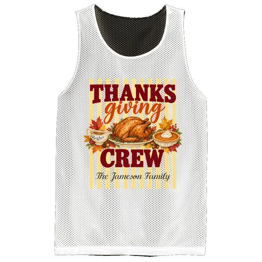 Thanksgiving Crew Personalized Family Name Custom Gift - Vintage Turkey & Pumpkin Pie Thanksgiving Design Men's Basketball Jersey Front