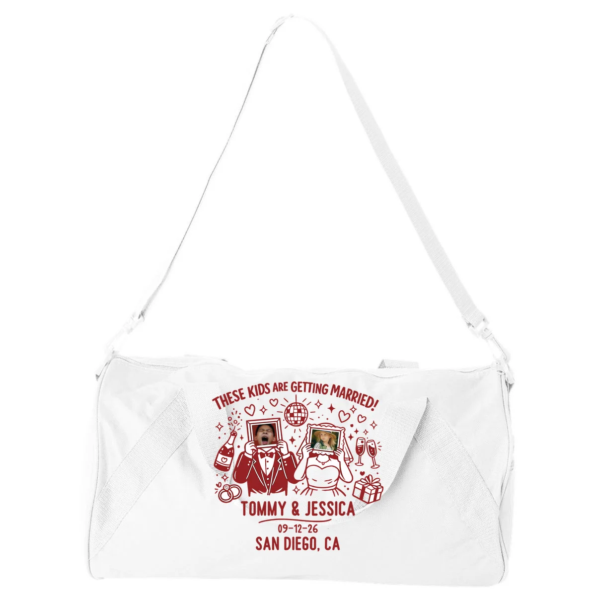 These Kids Are Getting Married Personalized Wedding Duffel Bag - Front