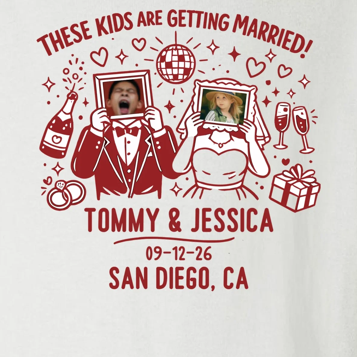 These Kids Are Getting Married Personalized Wedding Toddler Long Sleeve Shirt - Front - Close-up