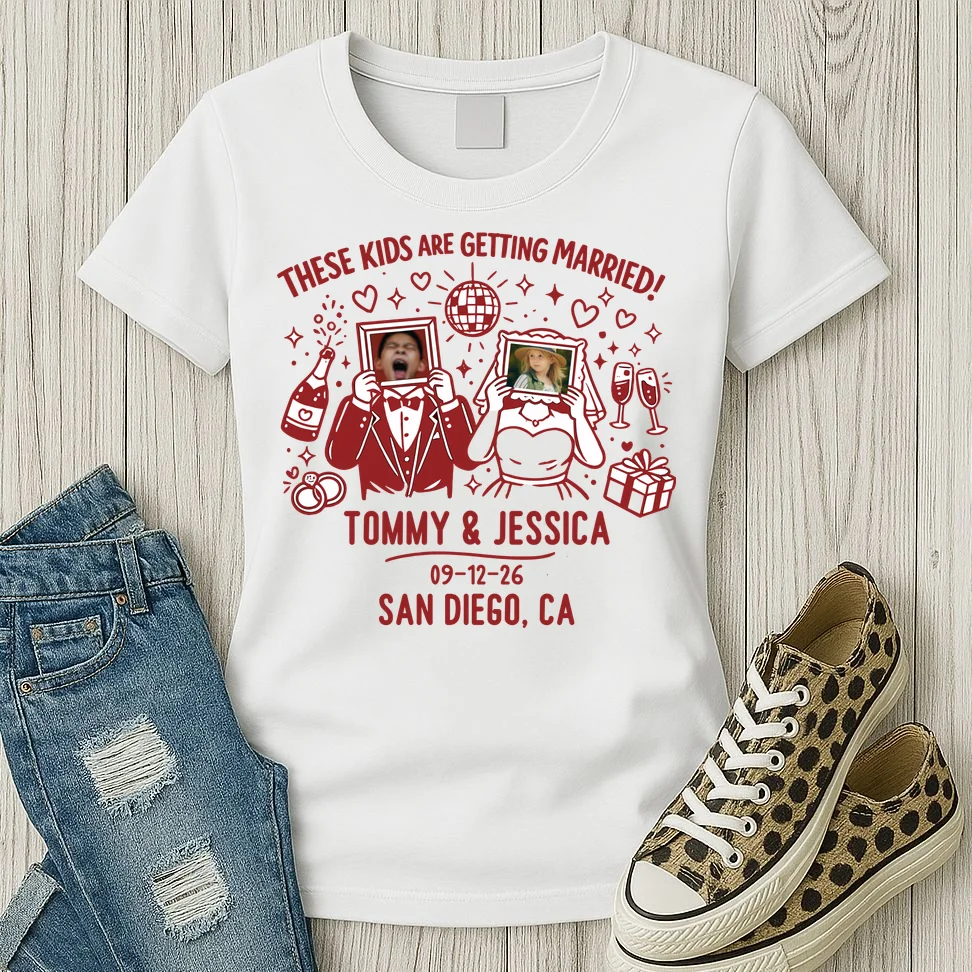 These Kids Are Getting Married Personalized Wedding Women's T-Shirt - Front 2