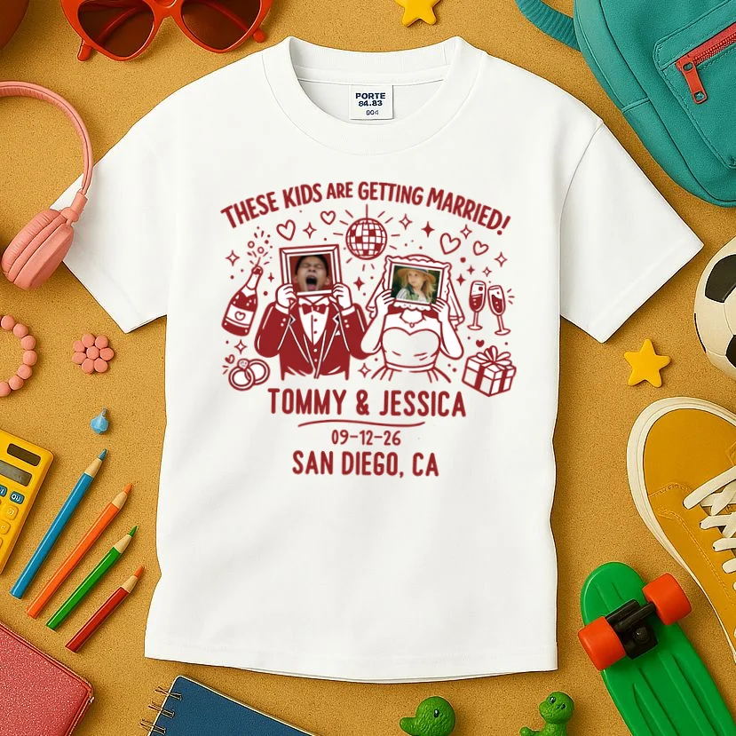 These Kids Are Getting Married Personalized Wedding Kids T-Shirt - Front 2