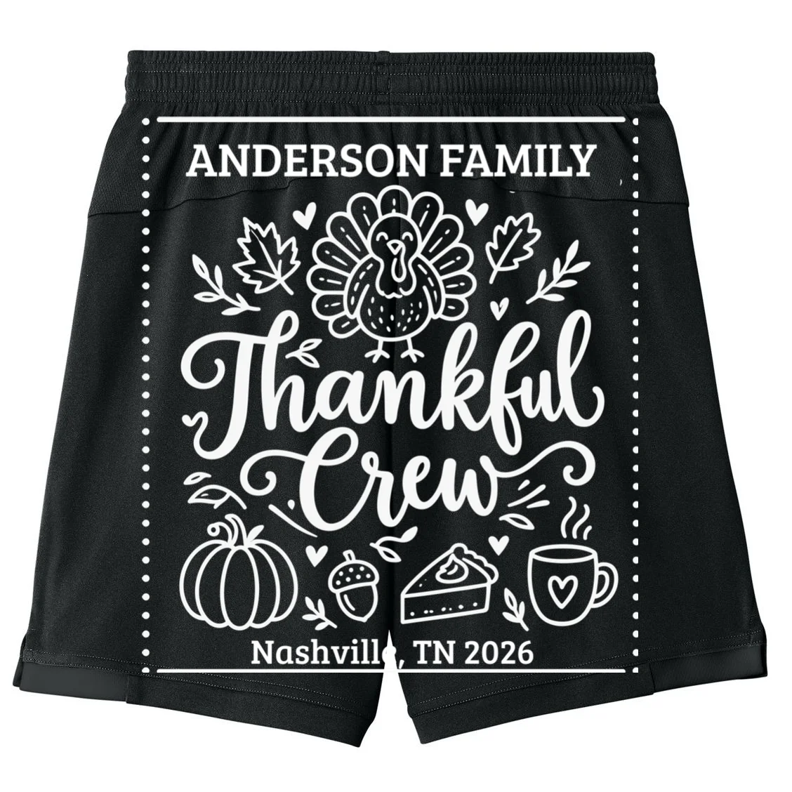 Thanksgiving Family Matching Personalized Name & Location Gift - Thankful Crew Custom Family Design Kids Shorts - Back