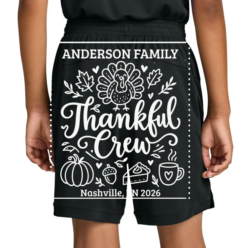 Thanksgiving Family Matching Personalized Name & Location Gift - Thankful Crew Custom Family Design Kids Shorts - Back 1