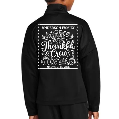 Thanksgiving Family Matching Personalized Name & Location Gift - Thankful Crew Custom Family Design Kids Jacket - Back - Close-up