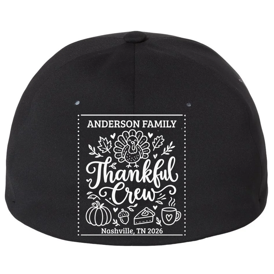 Thanksgiving Family Matching Personalized Name & Location Gift - Thankful Crew Custom Family Design Flexfit Men's Snapback Hat - Back - Close-up