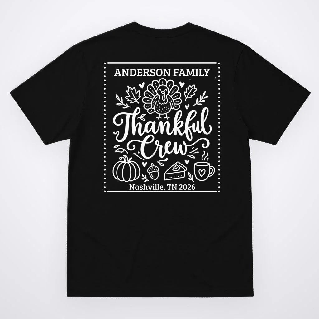 Thanksgiving Family Matching Personalized Name & Location Gift - Thankful Crew Custom Family Design Men's T-Shirt - Back
