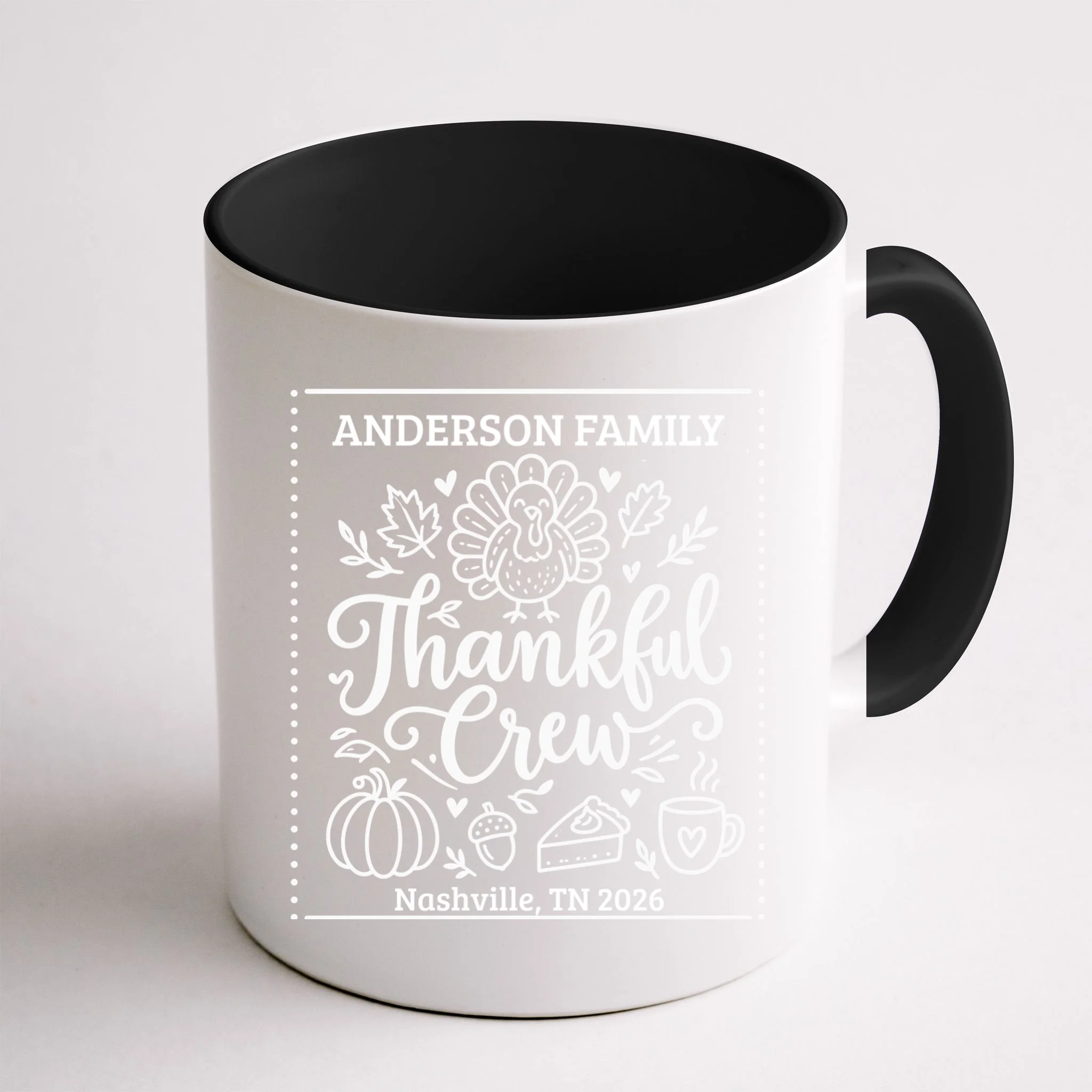 Thanksgiving Family Matching Personalized Name & Location Gift - Thankful Crew Custom Family Design Mug - Back