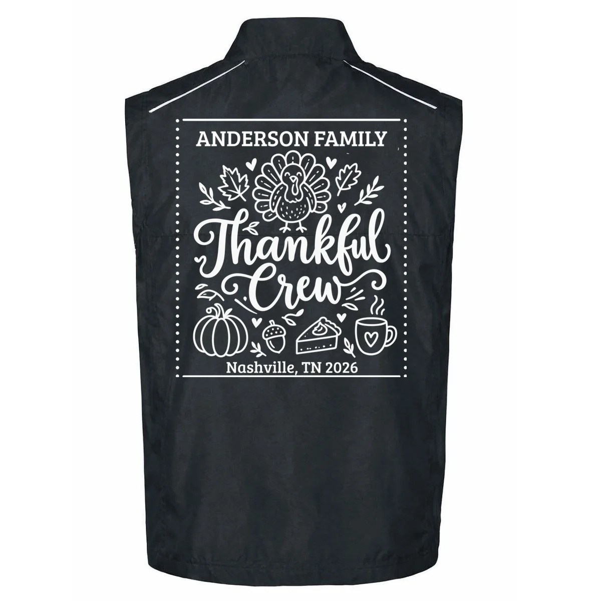 Thanksgiving Family Matching Personalized Name & Location Gift - Thankful Crew Custom Family Design Men's Vest - Back - Close-up