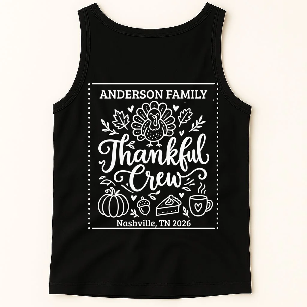 Thanksgiving Family Matching Personalized Name & Location Gift - Thankful Crew Custom Family Design Men's Tank Top - Back 1