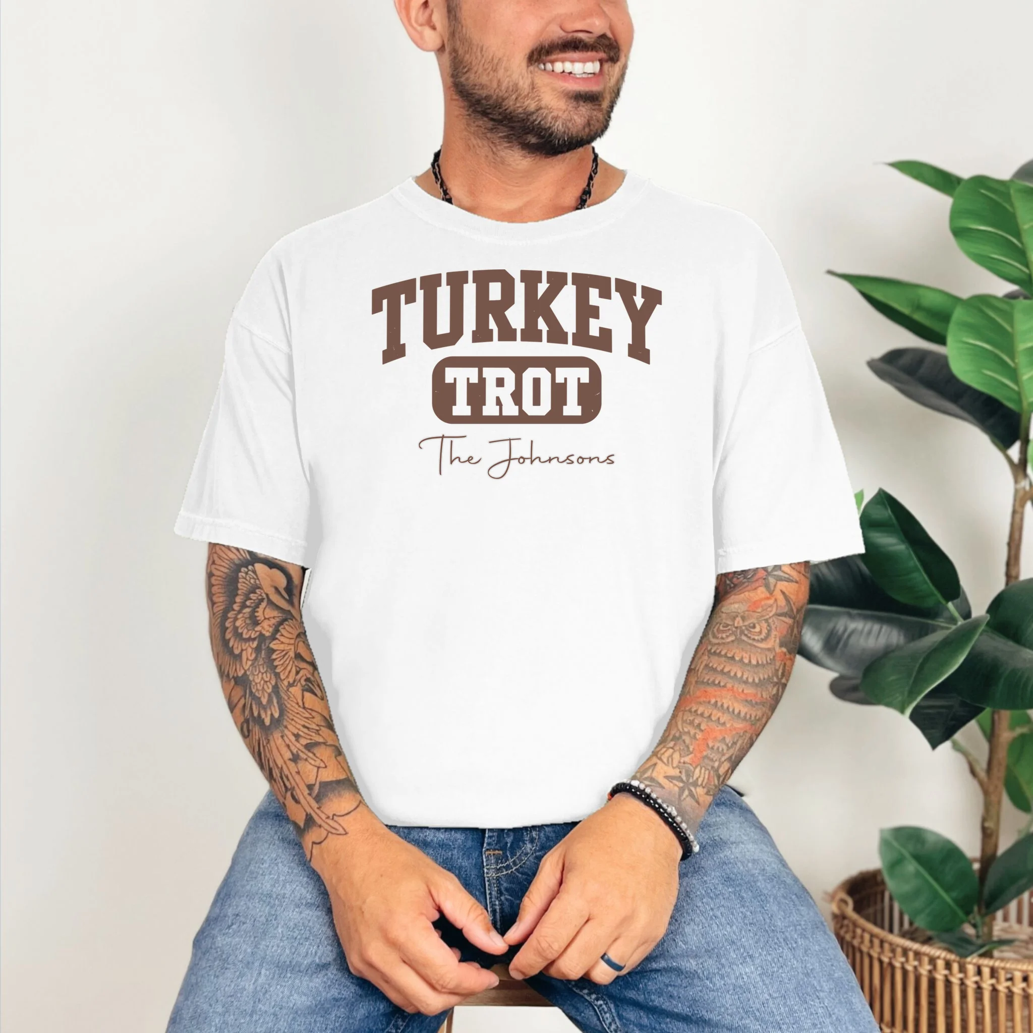 Turkey Trot Personalized Family Name Custom Gift - Thanksgiving Family Text Design Comfort Colors Unisex T-Shirt - Front 2