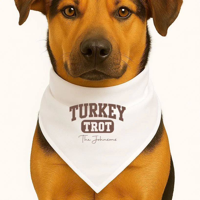 Turkey Trot Personalized Family Name Custom Gift - Thanksgiving Family Text Design Dog Bandana - Front 1