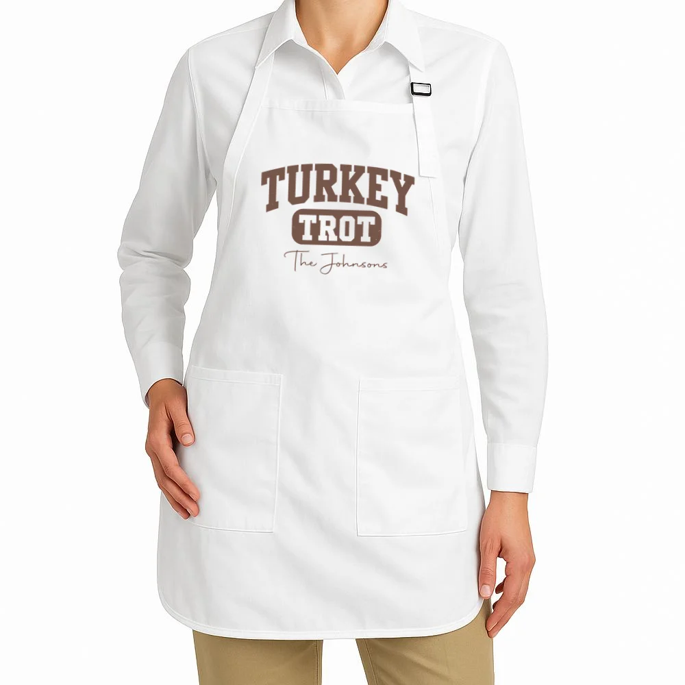 Turkey Trot Personalized Family Name Custom Gift - Thanksgiving Family Text Design Apron - Front 1