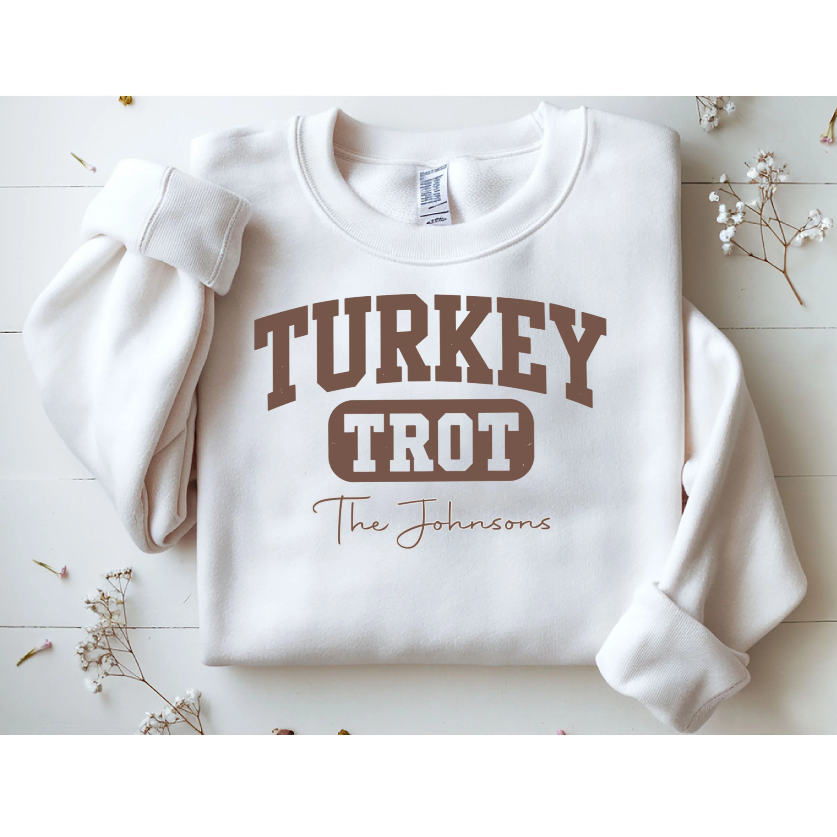 Turkey Trot Personalized Family Name Custom Gift - Thanksgiving Family Text Design Men's Sweatshirt - Front 1