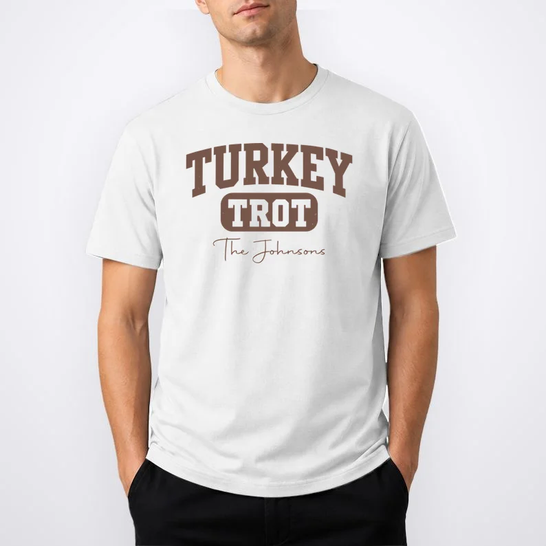 Turkey Trot Personalized Family Name Custom Gift - Thanksgiving Family Text Design Men's T-Shirt - Front 1