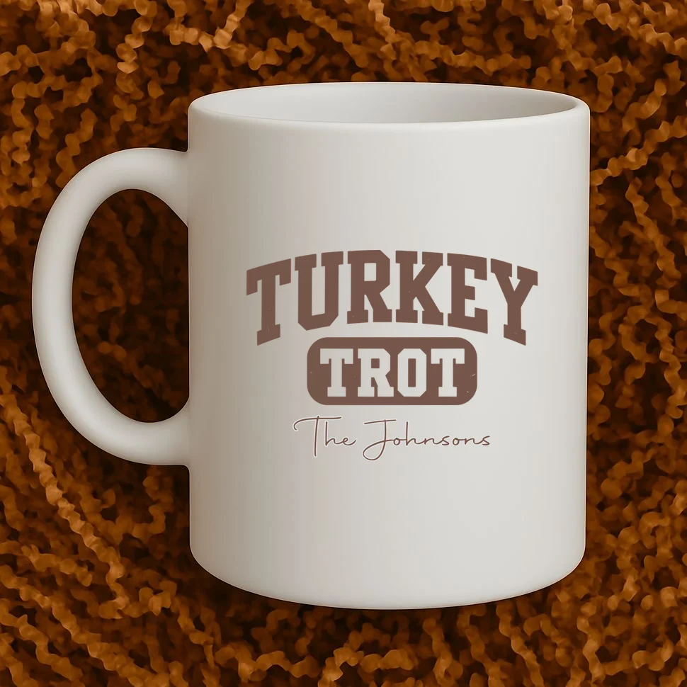 Turkey Trot Personalized Family Name Custom Gift - Thanksgiving Family Text Design Mug - Front 1