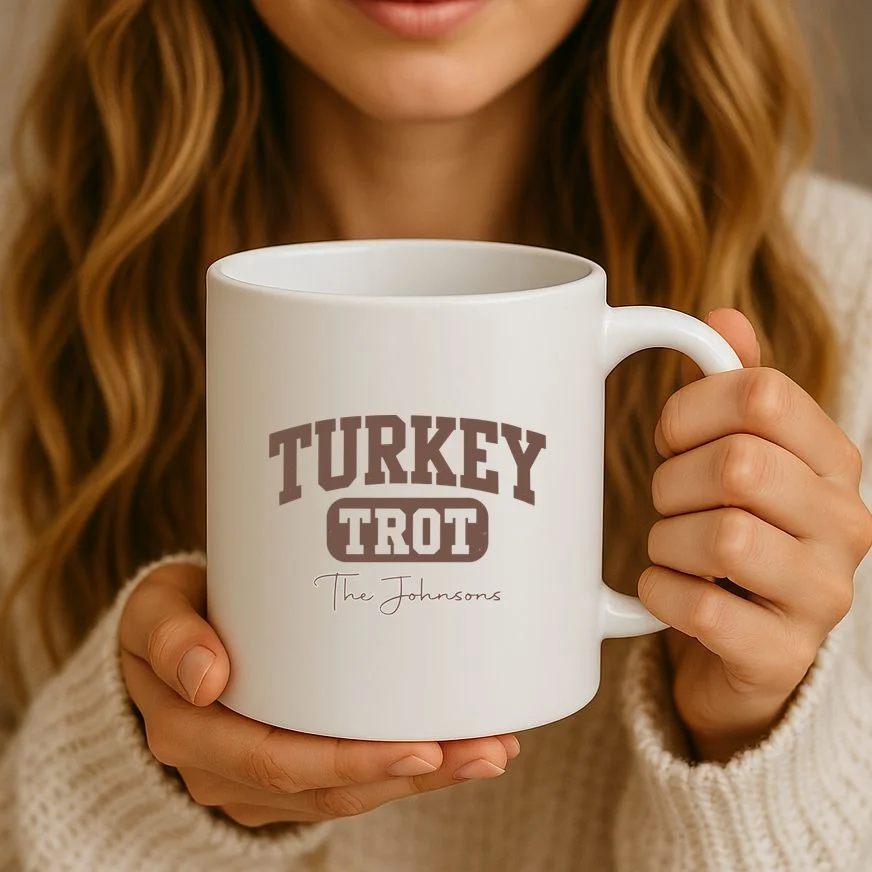 Turkey Trot Personalized Family Name Custom Gift - Thanksgiving Family Text Design Mug - Front 2