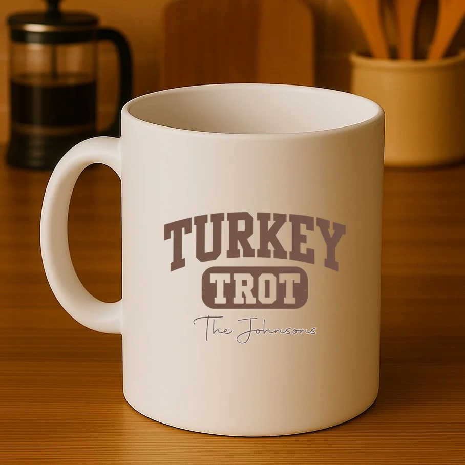 Turkey Trot Personalized Family Name Custom Gift - Thanksgiving Family Text Design Mug - Front 3