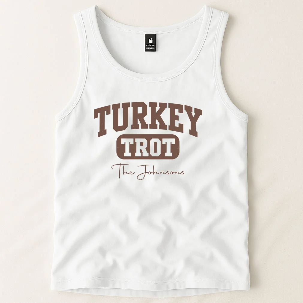 Turkey Trot Personalized Family Name Custom Gift - Thanksgiving Family Text Design Men's Tank Top - Front 1