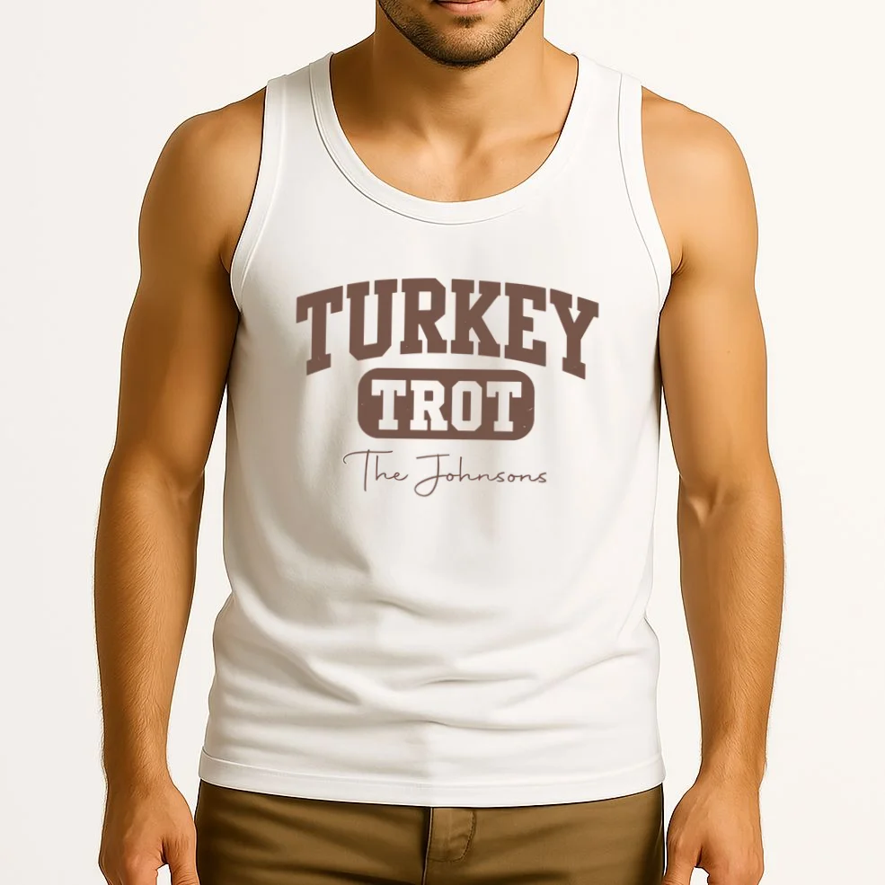 Turkey Trot Personalized Family Name Custom Gift - Thanksgiving Family Text Design Men's Tank Top - Front 2