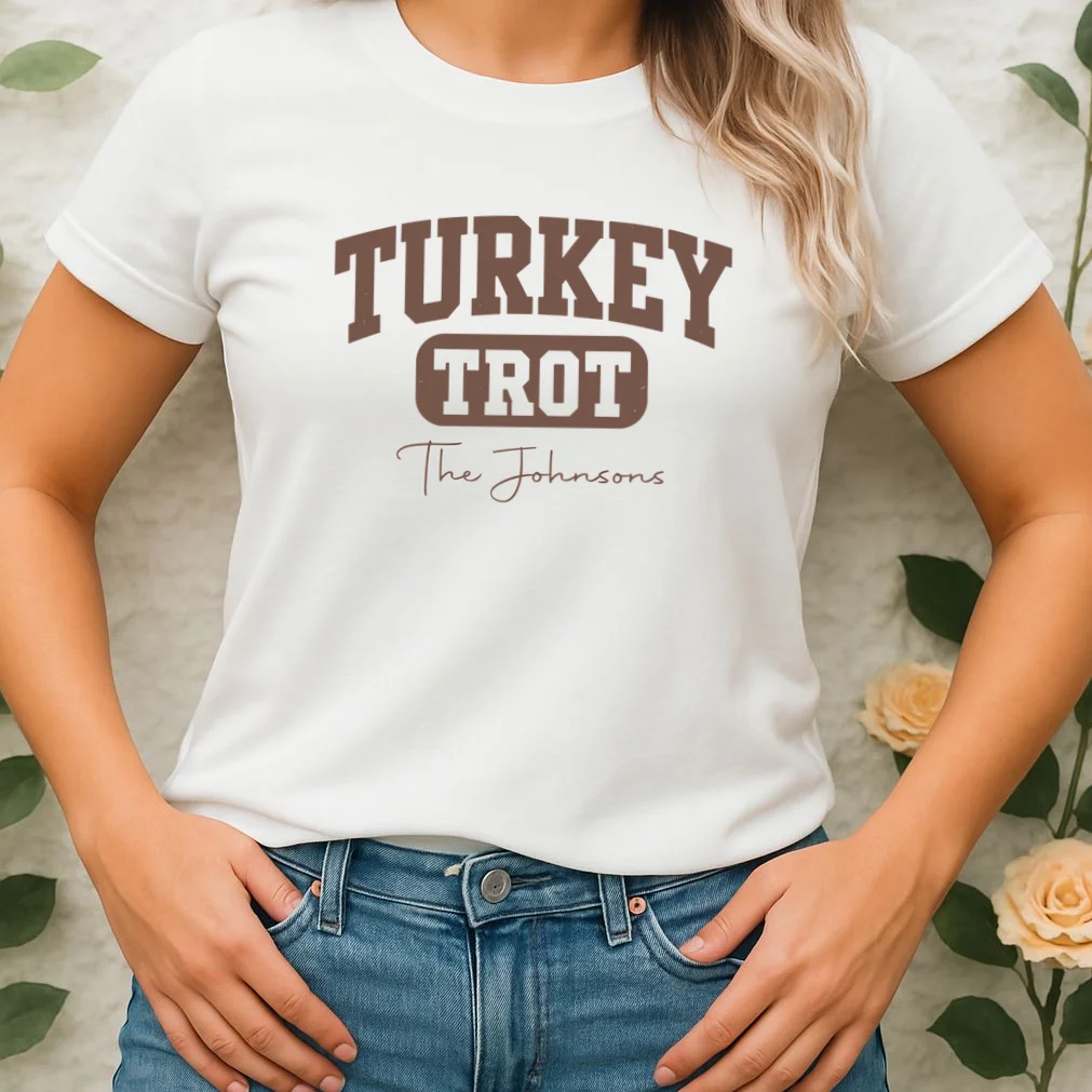 Turkey Trot Personalized Family Name Custom Gift - Thanksgiving Family Text Design Women's T-Shirt - Front 1
